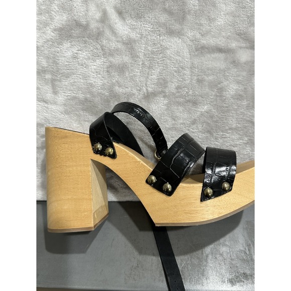 Free People Women's 10.5 (EU 41) Mallory Black Croc Leather Platform Wooden Clog - Picture 6 of 9